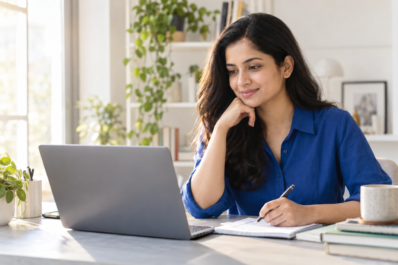 Illustrative image of a professional studying with a laptop